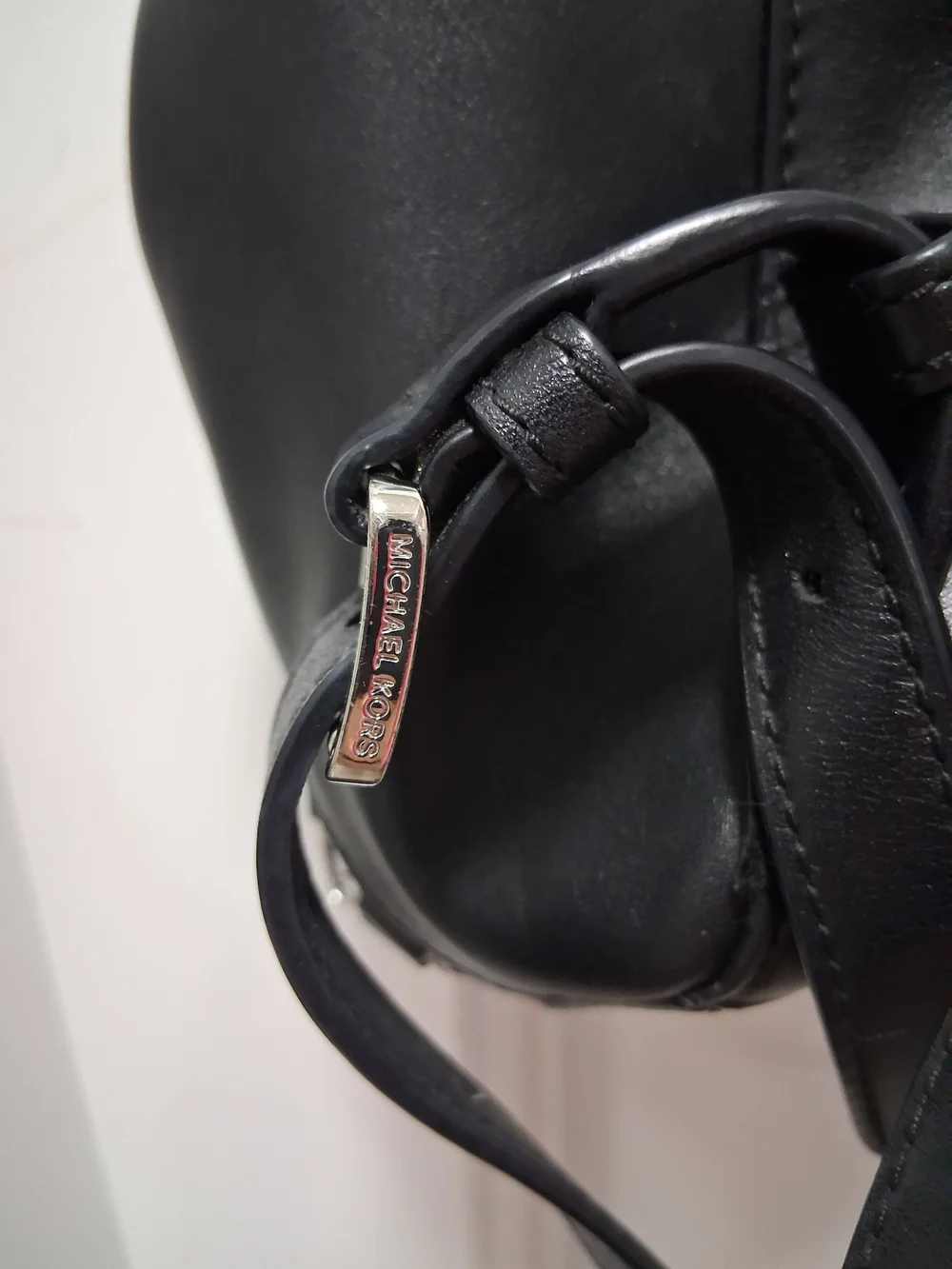 Michael Kors SADIE Black Leather Drawstring Backpack